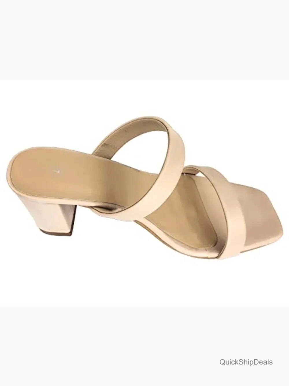 Chunky Block Heels Square Open Toe Two Strap Slip On Slides Prom Wedding